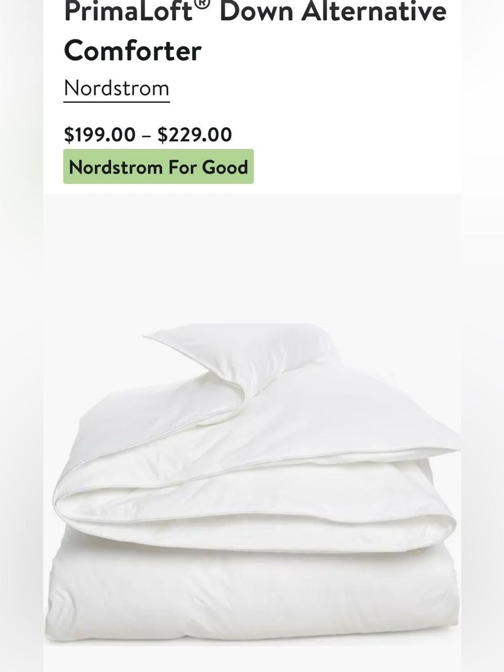 NORDSTROM NWT PrimaLoft KING Down Alternative Comforter $229 MSRP White